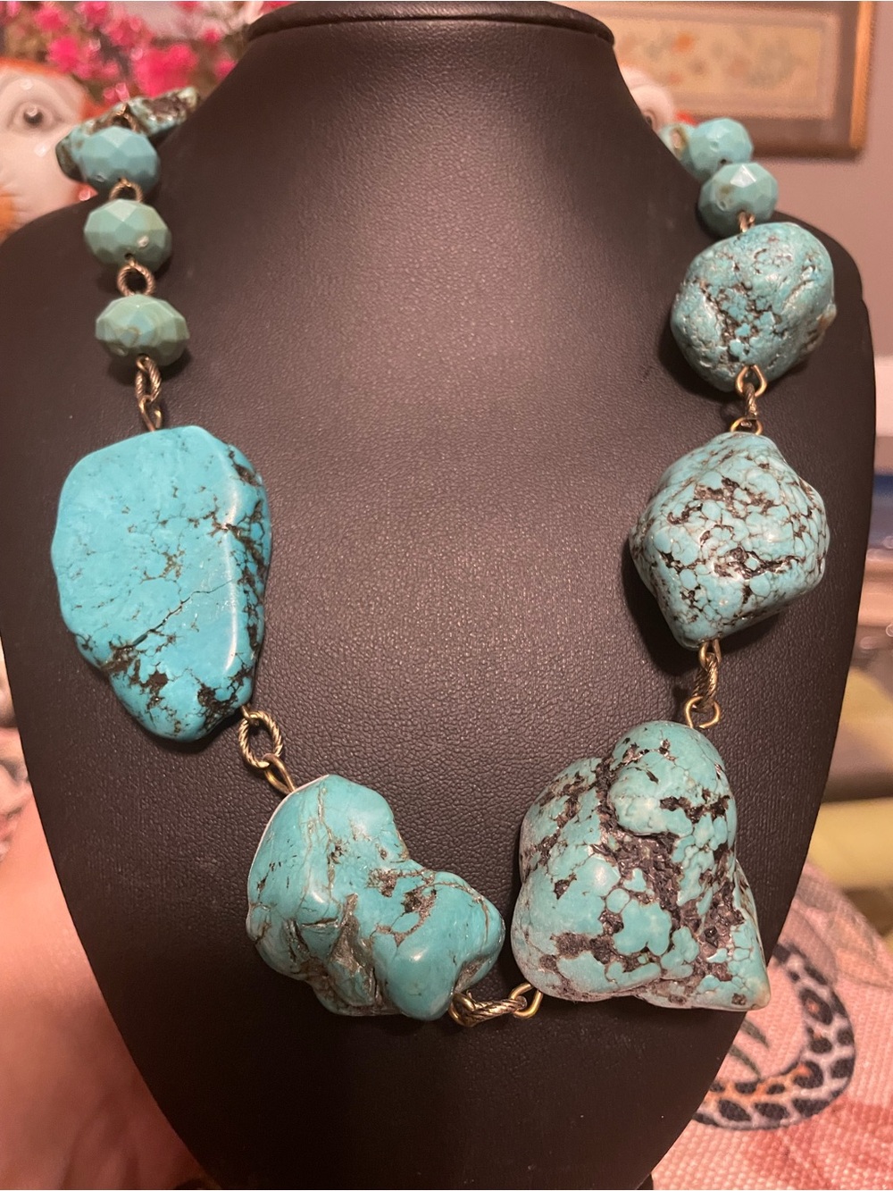 Chico's Turquoise Statement Necklace with Brass Links
